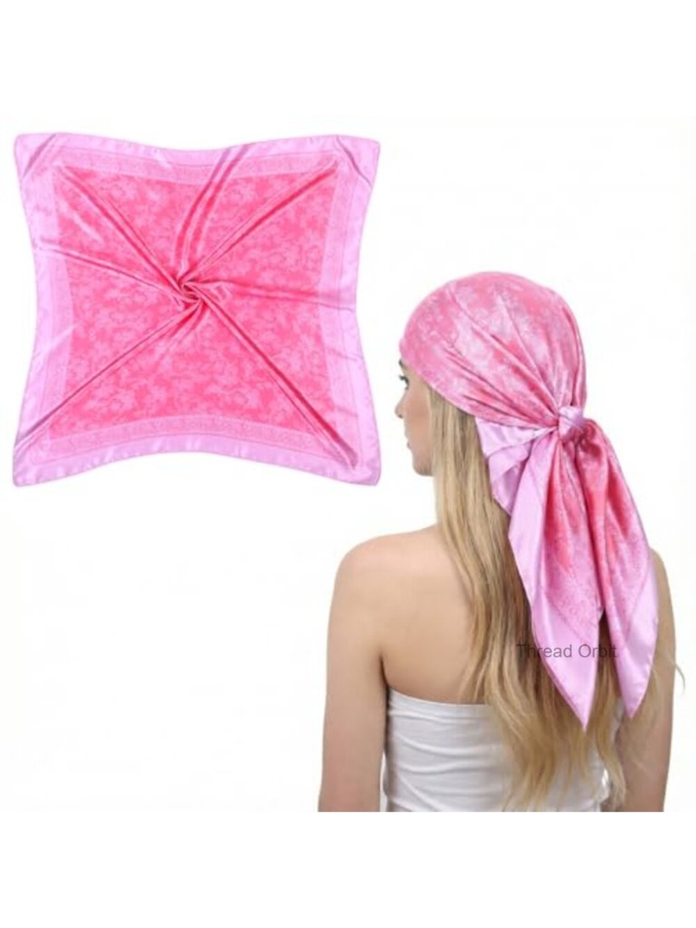35" Square Polyester Hair Scarf Floral Bandana Satin Silk Hair Wrap Neck Scarves